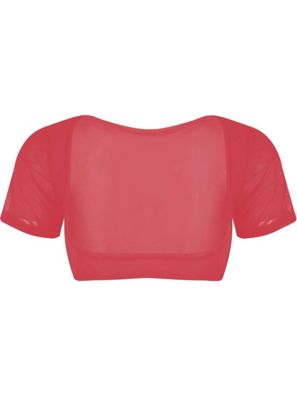 Women's Red Mesh Open Bust Short Sleeve Spandex Belly Dance Crop Top